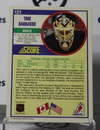 TOM BARRASSO # 121 SCORE 1990-91 HOCKEY GOALTENDER PITTSBURGH PENGUINS NHL CARD