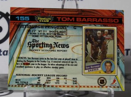 TOM BARRASSO # 155 TOPPS STADIUM CLUB 1991-92 HOCKEY GOALTENDER PITTSBURGH PENGUINS NHL CARD