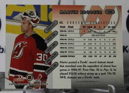 MARTIN BRODEUR # 126 DONRUSS  1997-98  HOCKEY GOALTENDER  NEW JERSEY DEVILS  NHL CARD