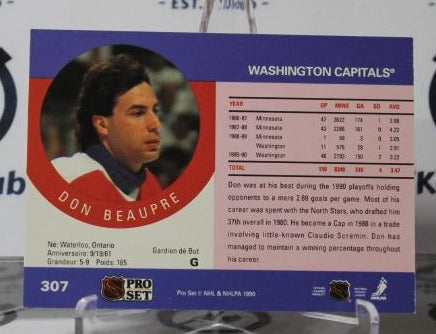 DON BEAUPRE # 307 PRO SET 1990-91 HOCKEY GOALTENDER WASHINGTON CAPITALS CARD