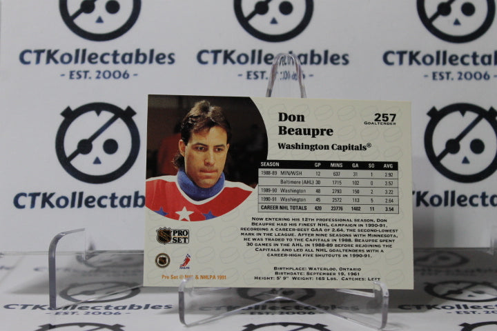 DON BEAUPRE # 257 PRO SET 1991-92 HOCKEY GOALTENDER WASHINGTON CAPITALS CARD