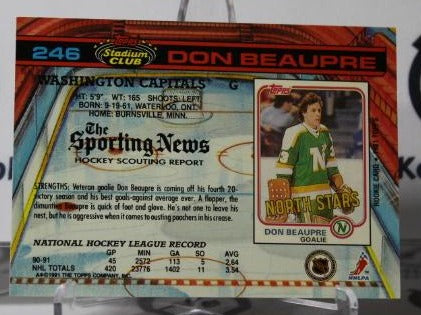 DON BEAUPRE # 246 TOPPS STADIUM CLUB 1991-92 HOCKEY GOALTENDER WASHINGTON CAPITALS CARD