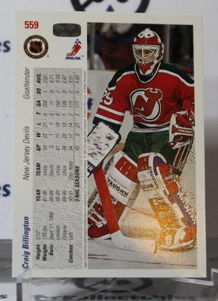 CRAIG BILLINGTON # 559 UPPER DECK 1991-92 HOCKEY GOALTENDER NEW JERSEY DEVILS CARD