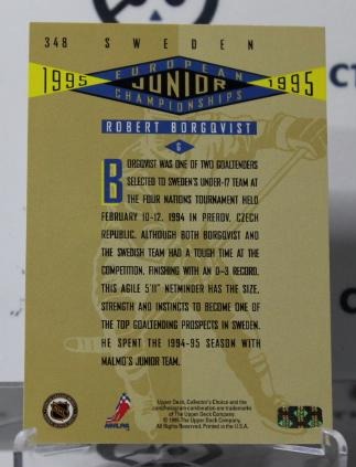 ROBERT BORGQVIST #348 UPPER DECK 1995-96 HOCKEY GOALTENDER SWEDEN CARD