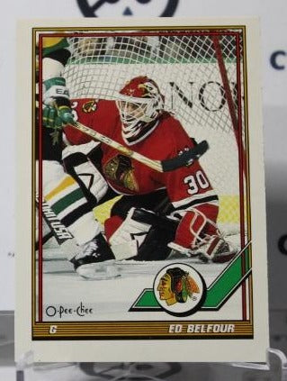 ED BELFOUR # 20 O-PEE CHEE 1991-92 HOCKEY GOALTENDER CHICAGO BLACKHAWKS CARD