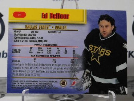 ED BELFOUR # 34  BOWMAN 1998-99 HOCKEY GOALTENDER DALLAS STARS CARD