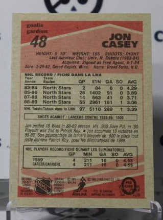 JON CASEY # 48 O-PEE CHEE 1989-90 HOCKEY GOALTENDER MINNESOTA NORTH STARS NHL CARD