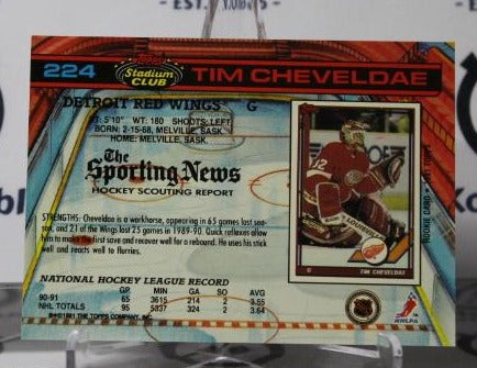 TIM CHEVEDAE # 224 TOPPS STADIUM CLUB 1991-92 HOCKEY GOALTENDER DETROIT RED WINGS NHL CARD