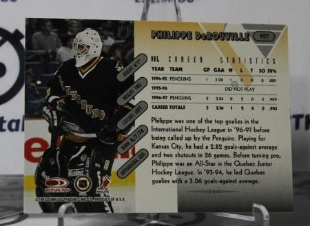 PHILIPPE DeROUVILLE # 197 ROOKIE DONROSS 1997-98 HOCKEY GOALTENDER PITTSBURGH PENGUINS CARD