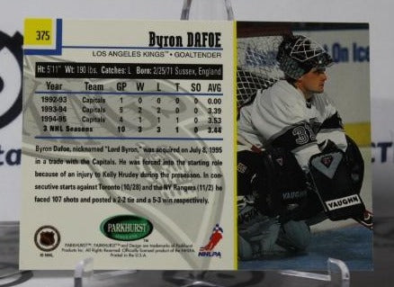 BYRON DAFOE # 375 PARKHURST 1995-96 HOCKEY GOALTENDER L A KINGS CARD