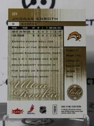 JHONAS ENROTH # 221 FLEER ULTRA ROOKIE 2009-10 HOCKEY NHL GOALTENDER OTTAWA SENATORS CARD