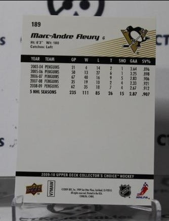 MARC-ANDRE FLEURY # 189 UPPER DECK 2009-10 HOCKEY NHL GOALTENDER PITTSBURGH PENGUINS CARD