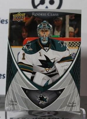 THOMAS GREISS # 29 ROOKIE UPPER DECK  2007-08 HOCKEY NHL GOALTENDER SAN JOSE SHARKS CARD