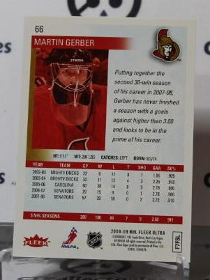 MARTIN GERBER # 66 FLEER ULTRA  2008-09 HOCKEY NHL GOALTENDER OTTAWA SENATORS CARD