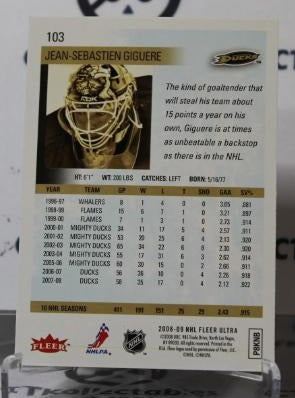 JEAN-SEBASTIEN GIGUERE # 103 FLEER ULTRA  2008-09 HOCKEY NHL GOALTENDER ANAHEIM DUCKS CARD