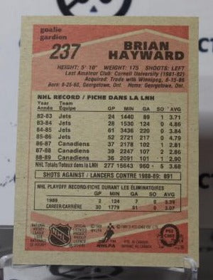 BRIAN HAYWARD # 237 O-PEE CHEE 1989-90 HOCKEY NHL GOALTENDER MONTREAL CANADIANS CARD