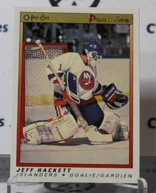 1990-91 O-PEE CHEE PREMIER JEFF HACKETT # 39  HOCKEY GOALTENDER  NEW YORK ISLANDERS CARD