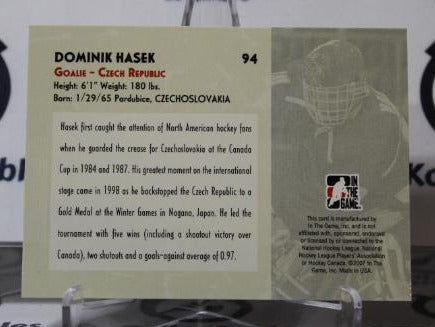 DOMINIK HASEK # 94 IN THE GAME 2007-08 HOCKEY NHL GOALTENDER DETROIT RED WINGS CARD