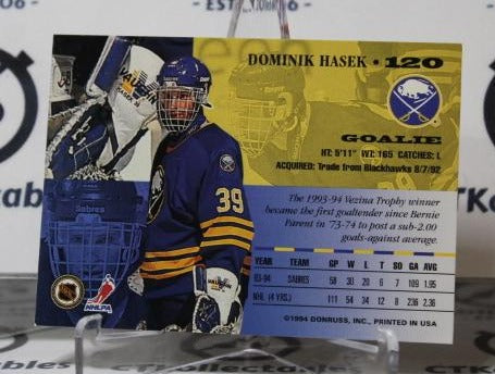 DOMINIK HASEK # 120 DONRUSS 1994-95 HOCKEY GOALTENDER BUFFALO SABRES CARD