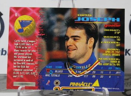 CURTIS JOSEPH  # 6 PINNACLE 1994-95 HOCKEY NHL GOALTENDER ST. LOUIS BLUES CARD