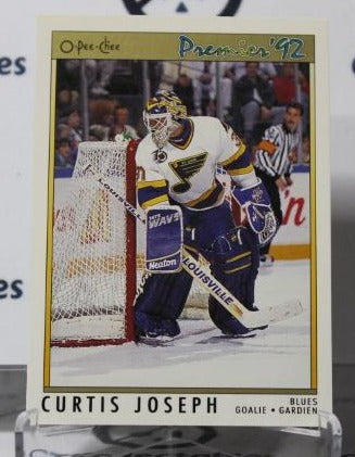 CURTIS JOSEPH  # 165 O-PEE CHEE PREMIER 1991-92 HOCKEY NHL GOALTENDER ST. LOUIS BLUES CARD