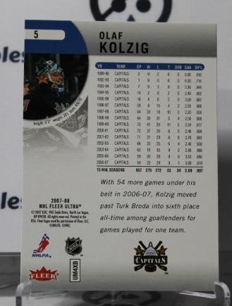 OLAF KOLZIG # 5 FLEER ULTRA  2007-08 HOCKEY NHL GOALTENDER WASHINGTON CAPITALS CARD