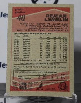 REJEAN LEMELIN # 40 O-PEE CHEE 1989-90 HOCKEY NHL GOALTENDER BOSTON BRUINS CARD