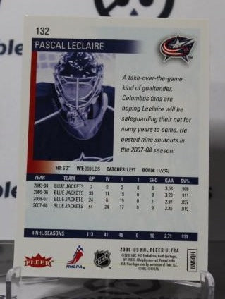 PASCAL LECLAIRE #132 FLEER ULTRA 2008-09 HOCKEY NHL GOALTENDER COLUMBUS BLUE JACKETS CARD