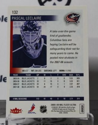 PASCAL LECLAIRE #132 FLEER ULTRA 2008-09 HOCKEY NHL GOALTENDER COLUMBUS BLUE JACKETS CARD