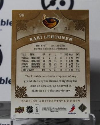 KARI LEHTONEN # 96 UPPER DECK ARTIFACTS 2008-09 HOCKEY NHL GOALTENDER ATLANTA THRASHERS CARD