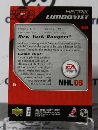 HENRIK LUNDQVIST # FO2 FACE OFF UPPER DECK 2007-08 HOCKEY GOALTENDER NEW YORK RANGERS CARD