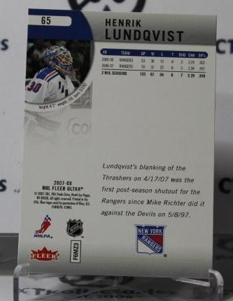 HENRIK LUNDQVIST # 65 FLEER ULTRA 2007-08 HOCKEY GOALTENDER NEW YORK RANGERS CARD