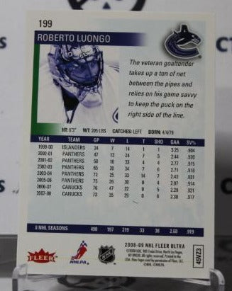 ROBERTO LUONGO # 199 FLEER ULTRA 2008-09 HOCKEY GOALTENDER VANCOUVER CANUCKS CARD