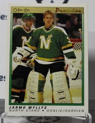 JARMO MYLLYS # 80 O-PEE CHEE PREIMER 1990-91 HOCKEY NHL GOALTENDER MINNESOTA NORTH STARS CARD