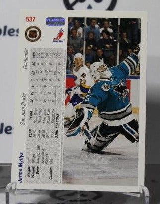 JARMO MYLLYS # 537 UPPER DECK 1991-92 HOCKEY NHL GOALTENDER SAN JOSE SHARKS CARD