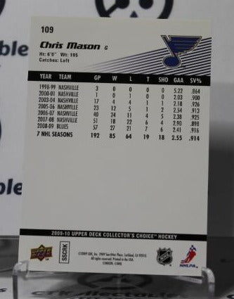 CHRIS MASON # 109 UPPER DECK 2009-10 HOCKEY NHL GOALTENDER ST. LOUIS BLUES CARD