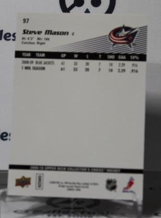 STEVE MASON # 97 ROOKIE UPPER DECK 2009-10 HOCKEY NHL GOALTENDER COLUMBUS BLUE JACKETS CARD