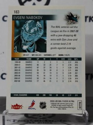 EVGENI NABOKOV # 183 FLEER ULTRA  2008-09 HOCKEY NHL GOALTENDER SAN JOSE SHARKS CARD