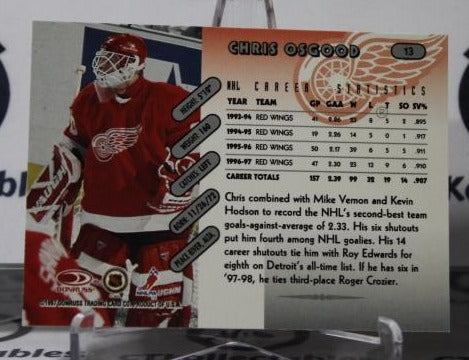 CHRIS OSGOOD # 13 DONRUSS 1997-98 HOCKEY NHL GOALTENDER DETROIT RED WINGS CARD