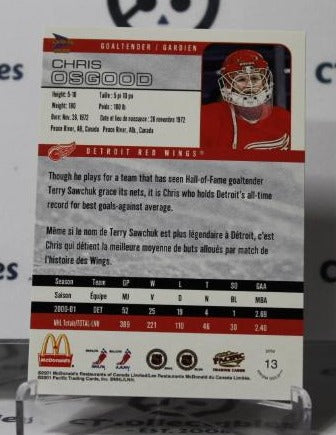 CHRIS OSGOOD # 13 PACFIC McDONALD'S 2001-02 HOCKEY NHL GOALTENDER DETROIT RED WINGS CARD