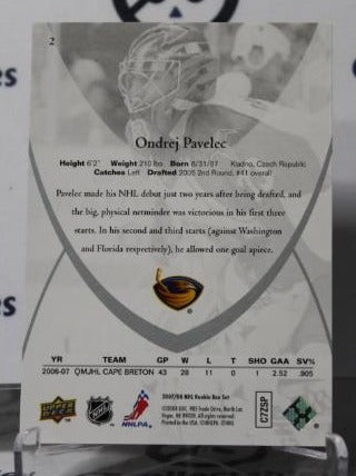 ONDREJ PAVELEC # 2 ROOKIE UPPER DECK 2007-08 HOCKEY NHL GOALTENDER ATLANTA THRASHERS CARD