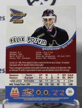 FELIX POTVIN # 35 PACIFIC McDONALD'S 2000-01 HOCKEY NHL GOALTENDER VANCOUVER CANUCKS CARD