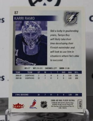 KARRI RAMO # 87 FLEER ULTRA 2008-09 HOCKEY NHL GOALTENDER TAMPA BAY LIGHTNING CARD