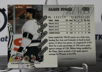 JAMIE STORR # 31 DONRUSS 1997-98 HOCKEY NHL GOALTENDER L A KINGS CARD