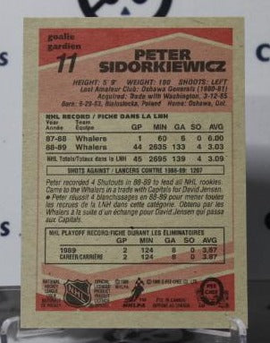 PETER SIDORKIEWICZ # 11 O-PEE CHEE 1989-90 HOCKEY GOALTENDER  HARFORD WHALERS CARD