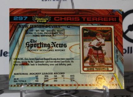 CHRIS TERRERI # 297 TOPPS STADIUM CLUB 1991-92 HOCKEY NHL GOALTENDER  NEW JERSEY DEVILS CARD