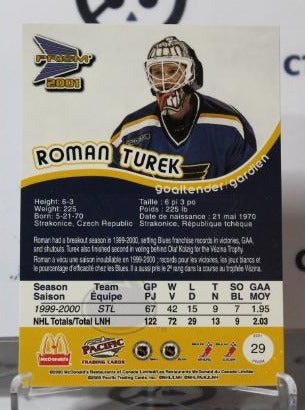 ROMAN TUREK # 29 PACIFIC McDONALD'S 2000-01 HOCKEY NHL GOALTENDER ST. LOUIS BLUES CARD
