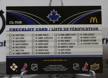 VESA TOSKALA # CL-TOR UPPER DECK McDONALD'S  2008-09 HOCKEY NHL GOALTENDER TORONTO MAPLE LEAFS CARD