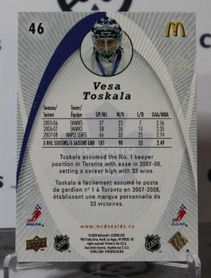 VESA TOSKALA # 46  UPPER DECK McDONALD'S  2008-09 HOCKEY NHL GOALTENDER TORONTO MAPLE LEAFS CARD