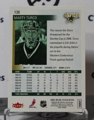 MARTY TURCO # 138 FLEER ULTRA 2008-09 HOCKEY NHL GOALTENDER DALLAS STARS CARD